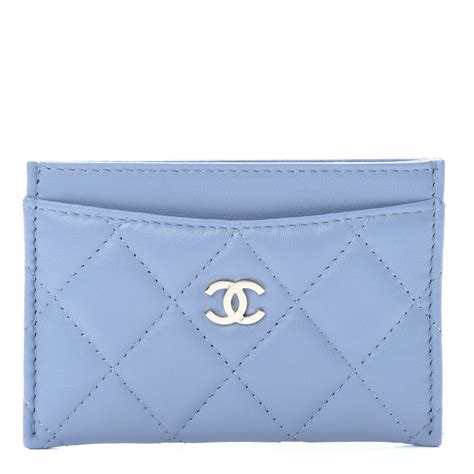 CHANEL Lambskin Camellia Card Holder Blue 